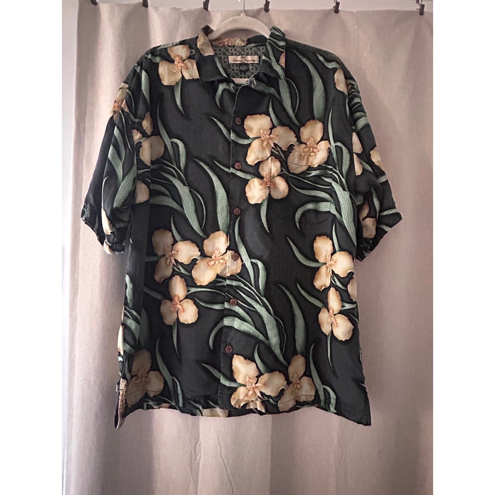 Men's Tommy Bahama Silk Hawaiian Shirt Large Floral 100% Silk Size Large